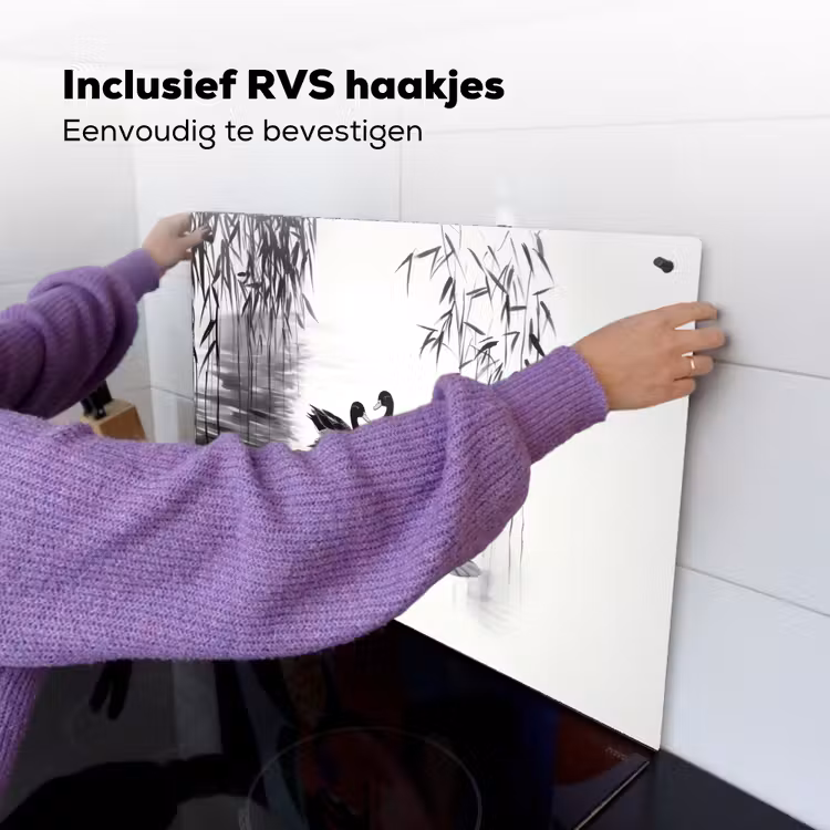 Eenden - Waterlelies - Riet - Zwart Inductie beschemer met haakjes klein -ky-ophangen-nl