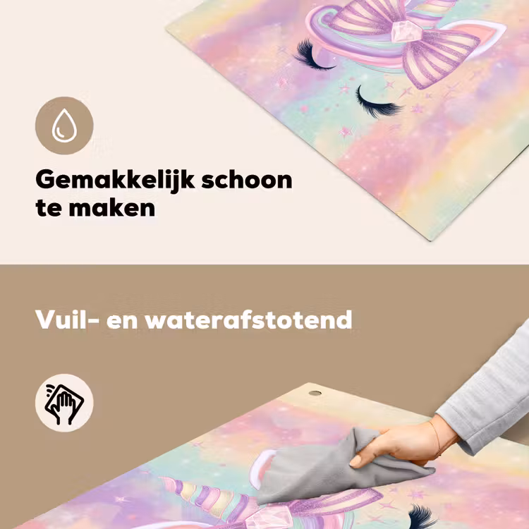 Eenhoorn - Glitters - Regenboog - Pastel Inductie beschemer met haakjes middel -ky-schoon-nl
