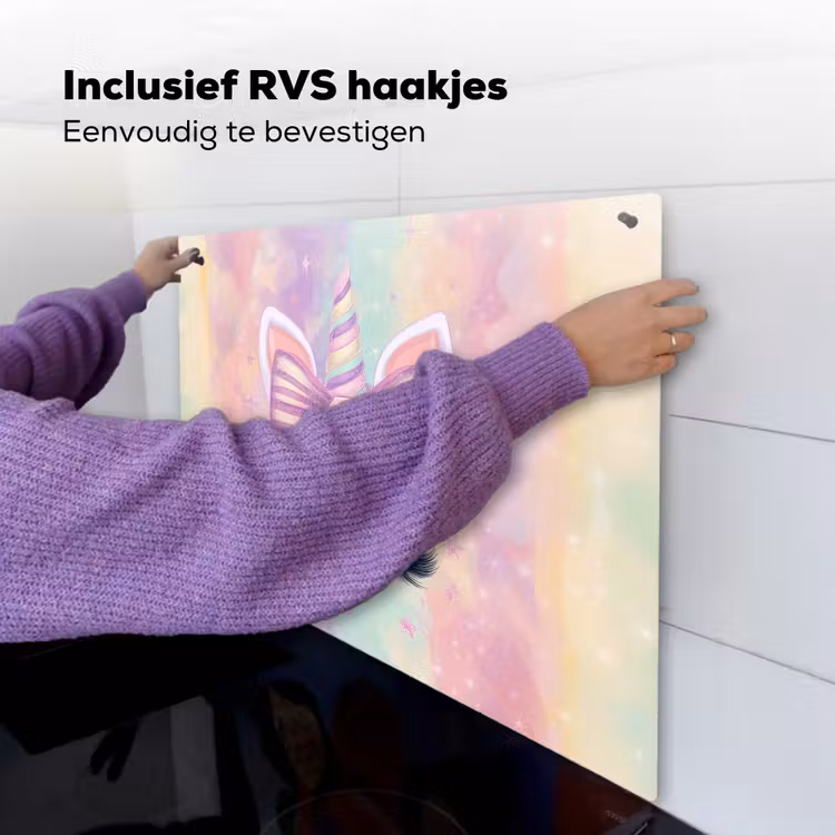 Eenhoorn - Glitters - Regenboog - Pastel Inductie beschemer met haakjes middel -ky-ophangen-nl
