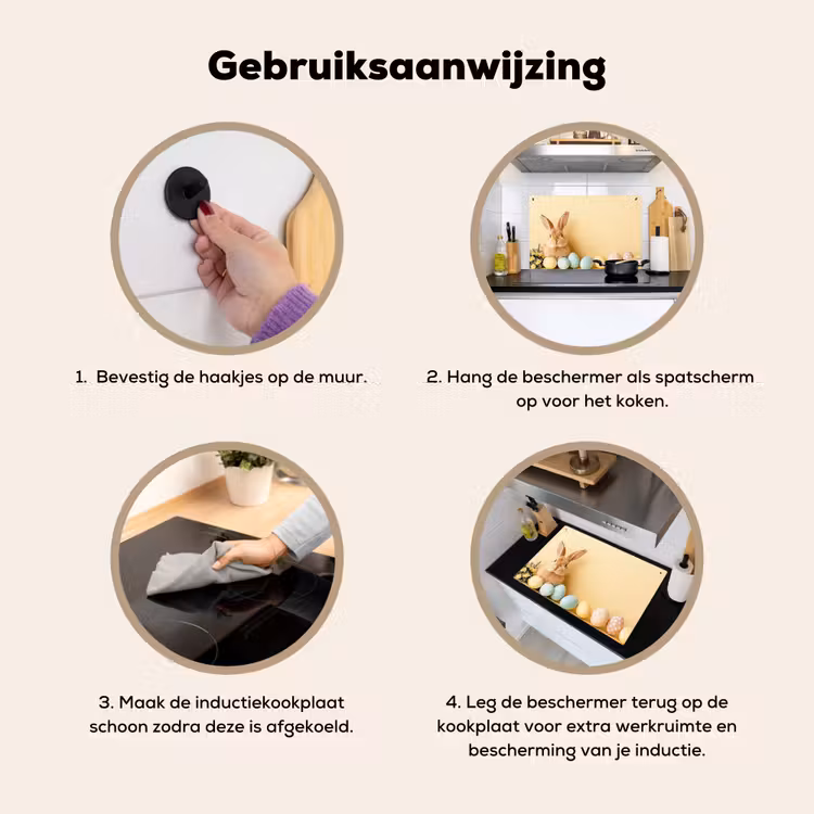 Eieren -  Konijn - Pasteltinten Inductie beschemer met haakjes klein -ky-gebruik-nl