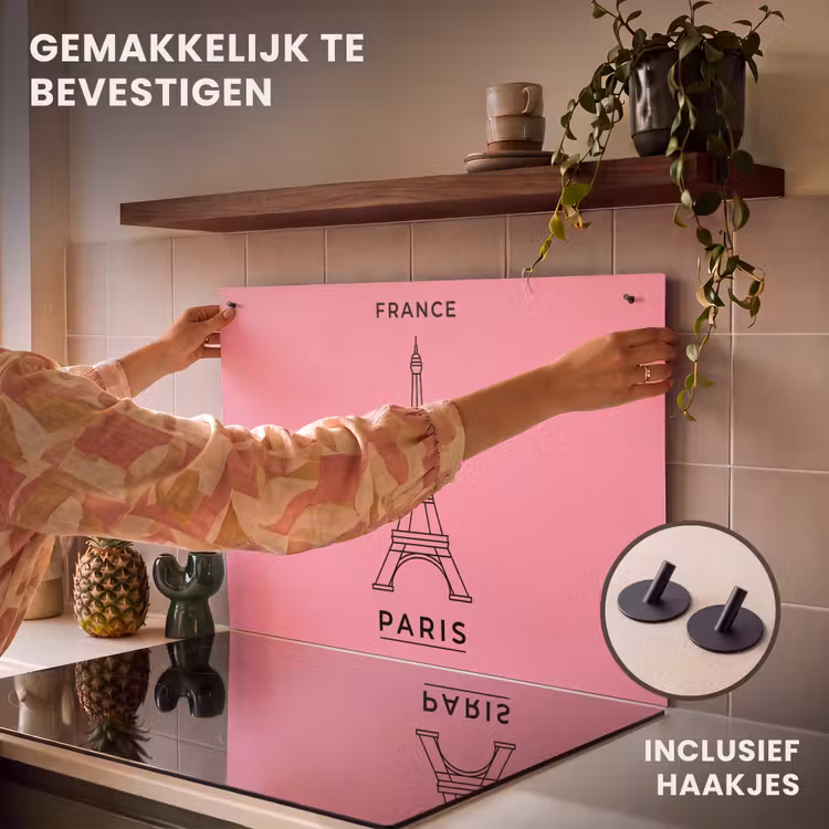 Eiffeltoren - Parijs - Architectuur - Minimalistisch - Roze Inductie beschemer met haakjes klein -ky-ophangen-nl
