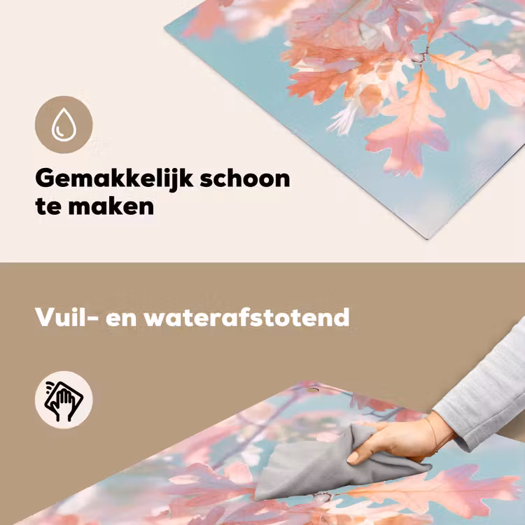 Eikenbladeren - Takken - Roze Inductie beschemer met haakjes middel -ky-schoon-nl