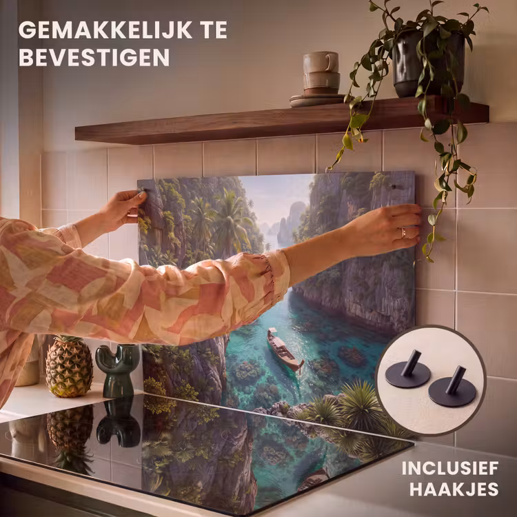 Eiland - Tropisch - Water - Palmbomen - Natuur Inductie beschemer met haakjes klein -ky-ophangen-nl