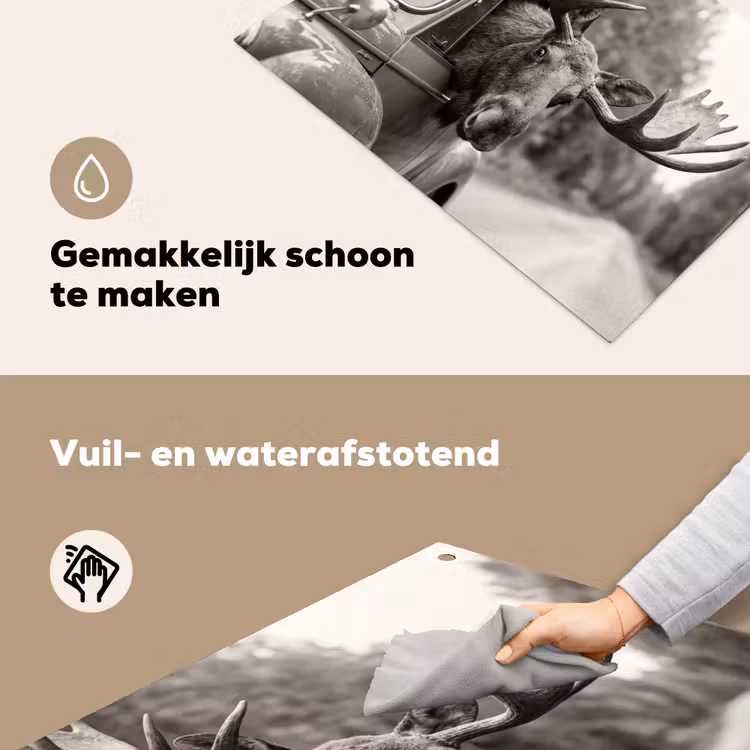 Eland - Auto - Gewei - Zwart - Wit Inductie beschemer met haakjes klein -ky-schoon-nl