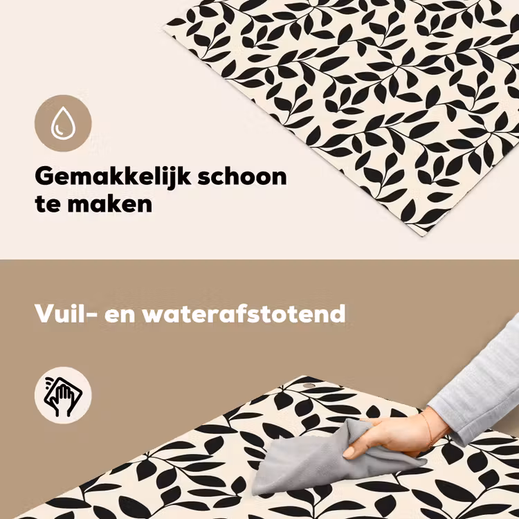 Elegant - Patroon - Zwart - Beige Inductie beschemer met haakjes klein 777 -ky-schoon-nl