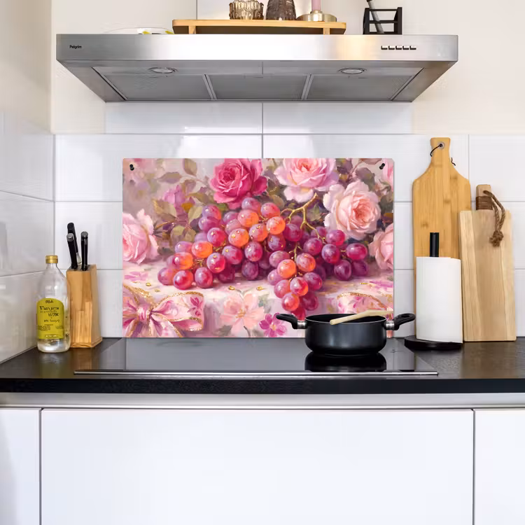 Eten - Bloemen - Stilleven - Roze - Goud Inductie beschemer met haakjes klein -sfeer2