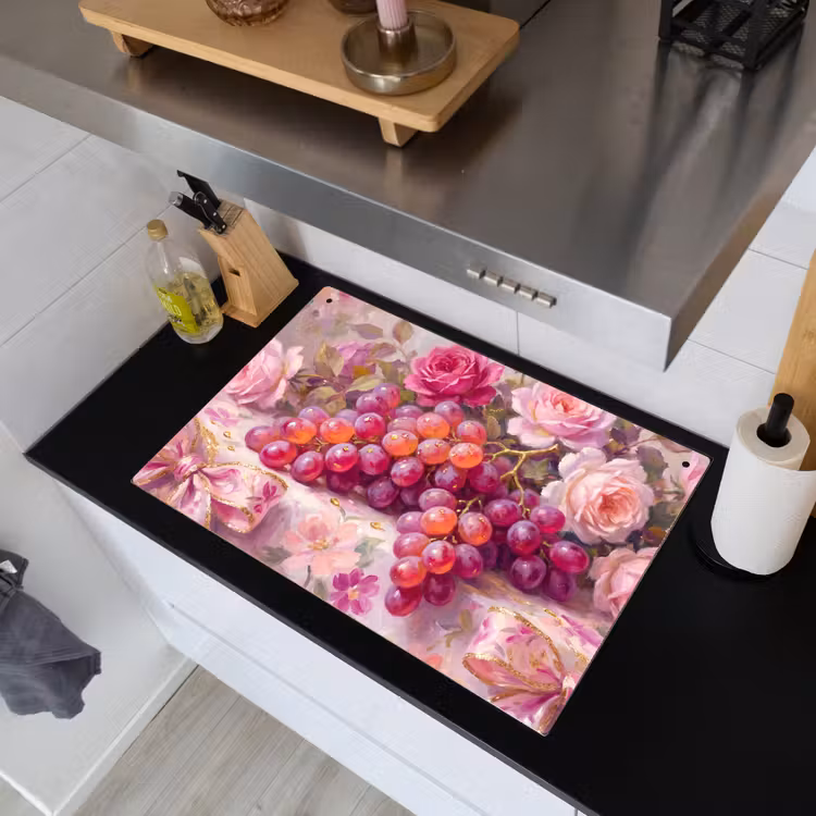 Eten - Bloemen - Stilleven - Roze - Goud Inductie beschemer met haakjes klein -sfeer1