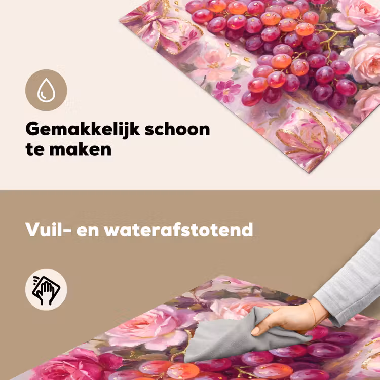 Eten - Bloemen - Stilleven - Roze - Goud Inductie beschemer met haakjes klein -ky-schoon-nl