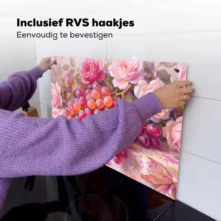 Eten - Bloemen - Stilleven - Roze - Goud Inductie beschemer met haakjes klein -ky-ophangen-nl