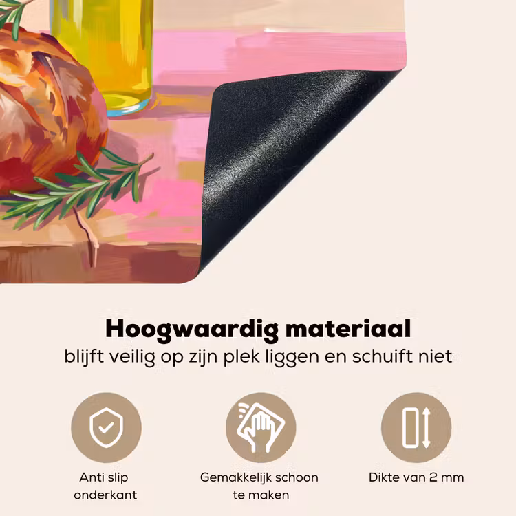 Eten - Brood - Olijfolie - Abstract - Keuken Inductie beschemer met haakjes klein -ky-onderkant-nl