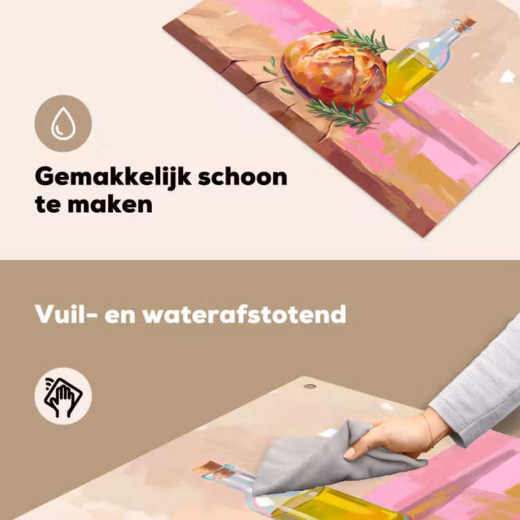 Eten - Brood - Olijfolie - Abstract - Keuken Inductie beschemer met haakjes klein -ky-schoon-nl
