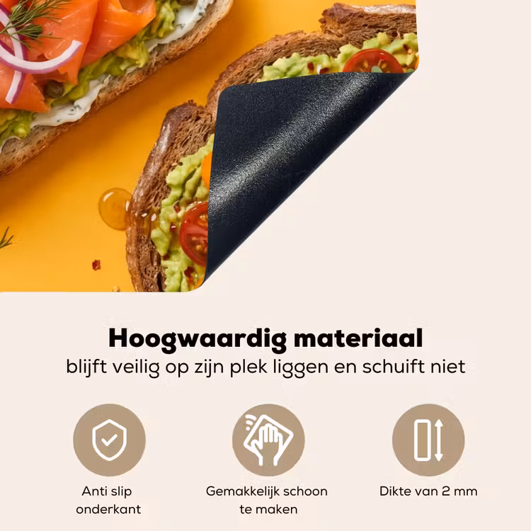 Eten - Brood - Ontbijt - Modern - Kleurrijk Inductie beschemer met haakjes klein -ky-onderkant-nl