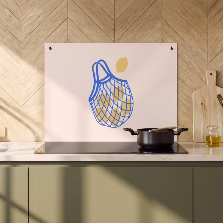 Eten - Citroen - Boodschappen - Abstract - Geel - Blauw Inductie beschemer met haakjes klein -sfeer2