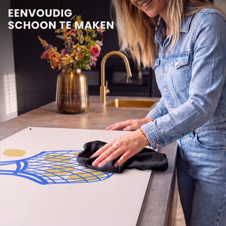 Eten - Citroen - Boodschappen - Abstract - Geel - Blauw Inductie beschemer met haakjes klein -ky-schoon-nl