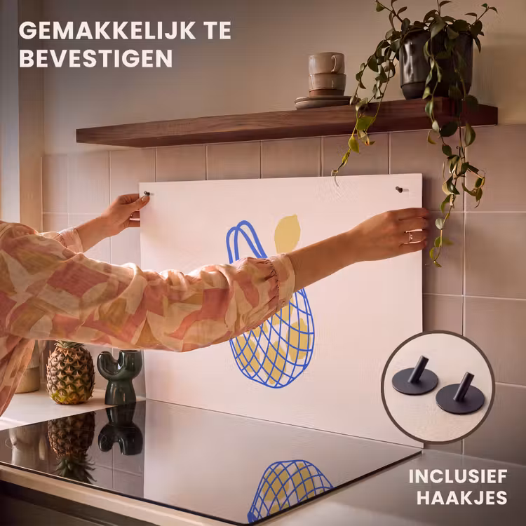 Eten - Citroen - Boodschappen - Abstract - Geel - Blauw Inductie beschemer met haakjes klein -ky-ophangen-nl