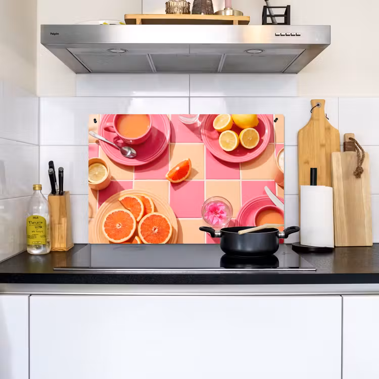 Eten - Citrusvruchten - Stillevens - Roze - Oranje Inductie beschemer met haakjes klein -sfeer2