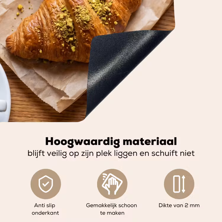 Eten - Croissant - Koffie - Ontbijt - Modern Inductie beschemer met haakjes klein -ky-onderkant-nl