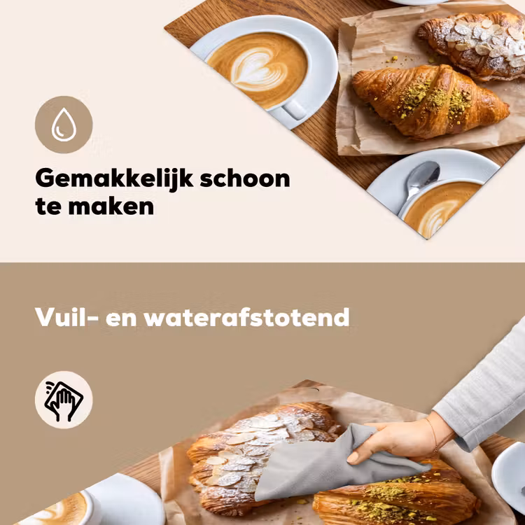 Eten - Croissant - Koffie - Ontbijt - Modern Inductie beschemer met haakjes klein -ky-schoon-nl