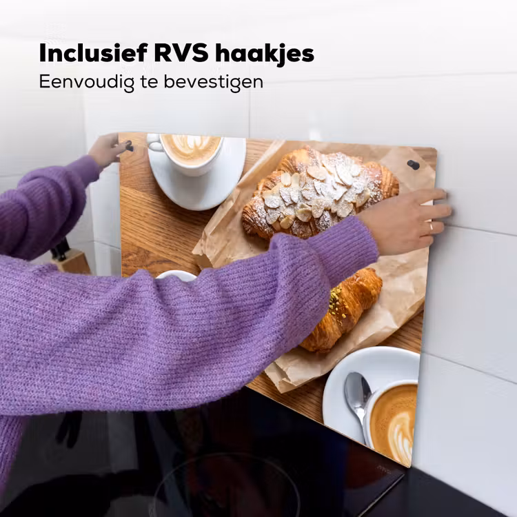 Eten - Croissant - Koffie - Ontbijt - Modern Inductie beschemer met haakjes klein -ky-ophangen-nl