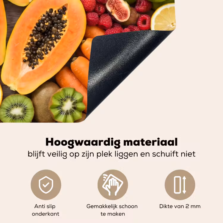 Eten - Fruit - Groenten - Vers - Kleurrijk Inductie beschemer met haakjes klein -ky-onderkant-nl