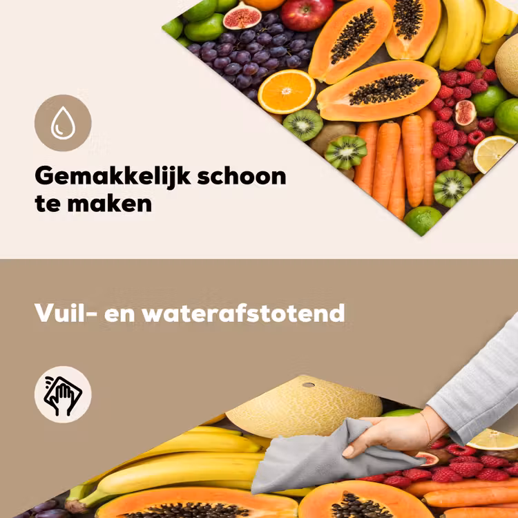Eten - Fruit - Groenten - Vers - Kleurrijk Inductie beschemer met haakjes klein -ky-schoon-nl
