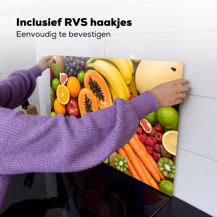 Eten - Fruit - Groenten - Vers - Kleurrijk Inductie beschemer met haakjes klein -ky-ophangen-nl
