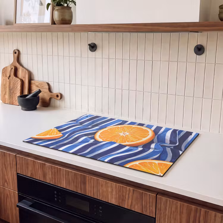 Inductiebeschermer & spatscherm (2in1) - Eten - Fruit - Oranje - Eten - Fruit - Oranje Inductie beschemer met haakjes klein