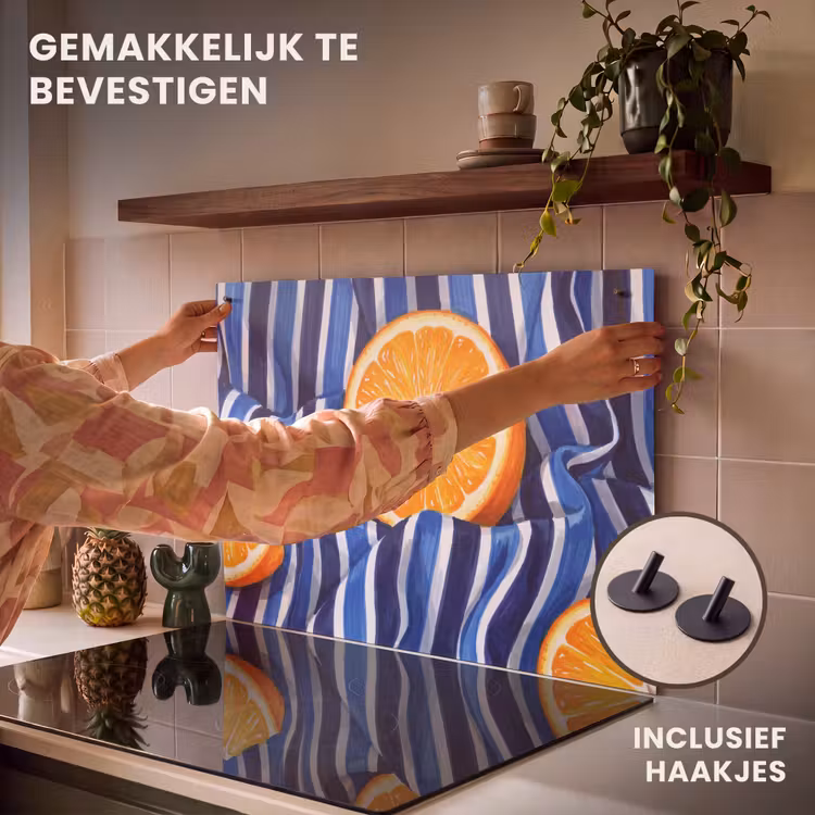 Inductiebeschermer & spatscherm (2in1) - Eten - Fruit - Oranje - Eten - Fruit - Oranje Inductie beschemer met haakjes klein