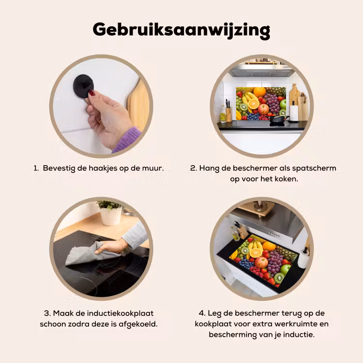 Eten - Fruit - Vers - Kleurrijk - Voeding Inductie beschemer met haakjes klein -ky-gebruik-nl