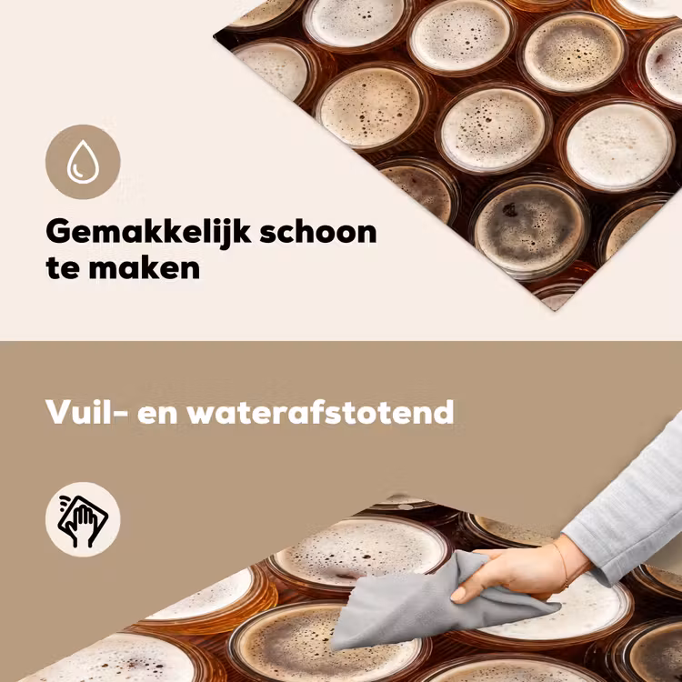 Eten - Glazen - Drank - Patroon - Bruin Inductie beschemer met haakjes klein -ky-schoon-nl