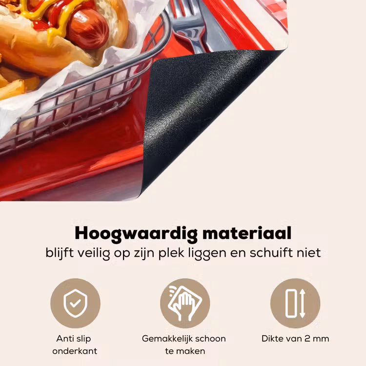 Eten - Hotdog - Fastfood - Modern - Rood Inductie beschemer met haakjes klein -ky-onderkant-nl