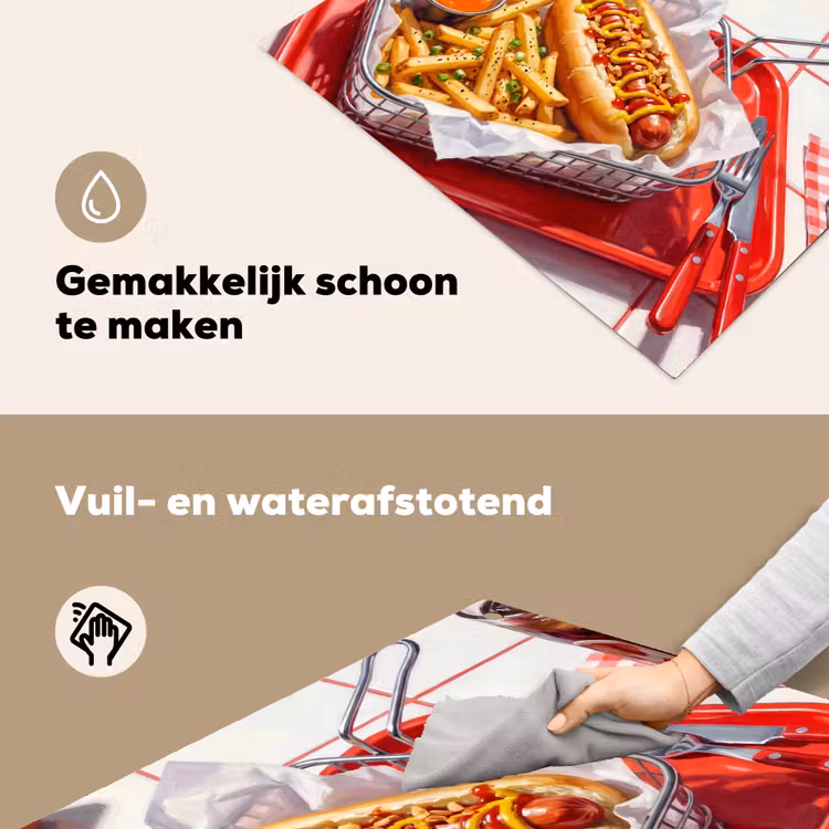 Eten - Hotdog - Fastfood - Modern - Rood Inductie beschemer met haakjes klein -ky-schoon-nl