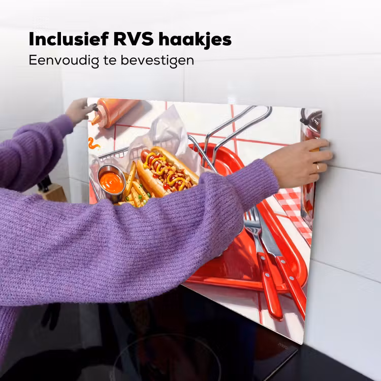 Eten - Hotdog - Fastfood - Modern - Rood Inductie beschemer met haakjes klein -ky-ophangen-nl