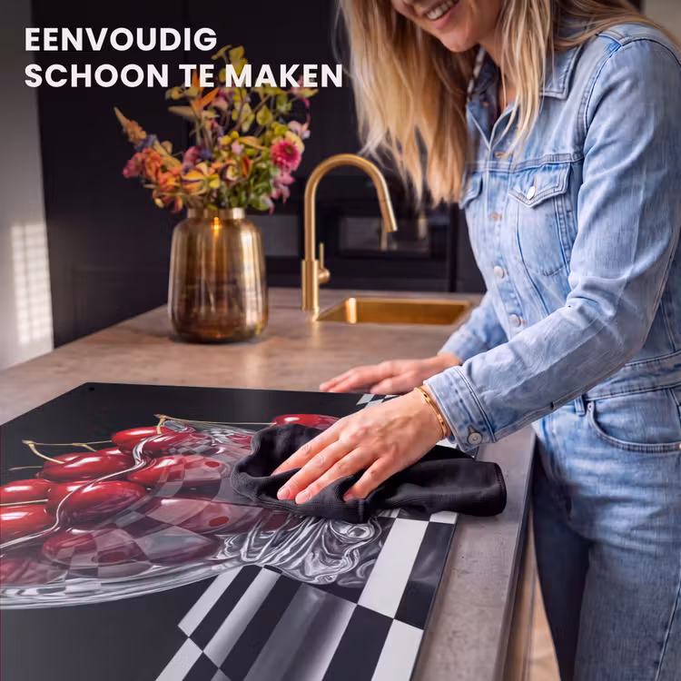 Inductiebeschermer & spatscherm (2in1) - Eten - Kersen - Rood - Eten - Kersen - Rood Inductie beschemer met haakjes klein