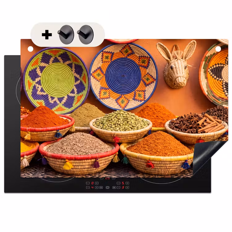 Inductiebeschermer & spatscherm (2in1) - Eten - Kleurrijk - Cultuur - Eten - Kleurrijk - Cultuur Inductie beschemer met haakjes klein