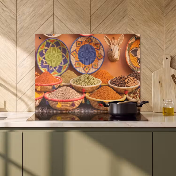 Inductiebeschermer & spatscherm (2in1) - Eten - Kleurrijk - Cultuur - Eten - Kleurrijk - Cultuur Inductie beschemer met haakjes klein