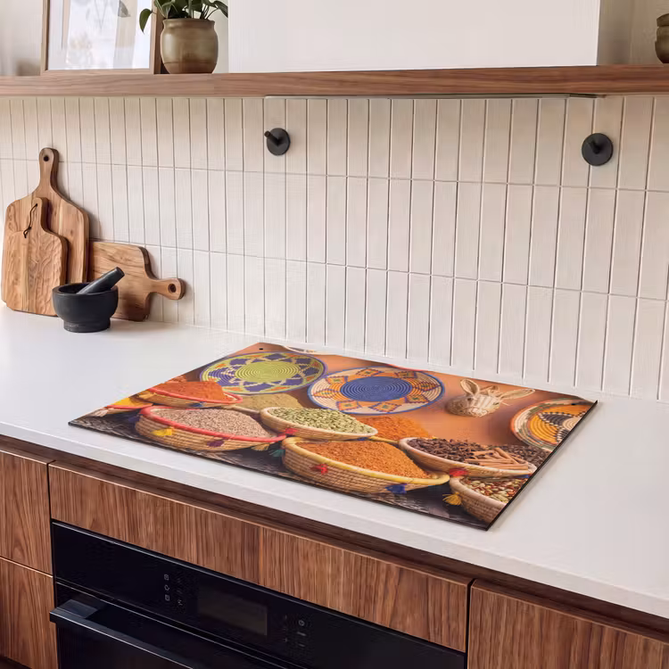 Inductiebeschermer & spatscherm (2in1) - Eten - Kleurrijk - Cultuur - Eten - Kleurrijk - Cultuur Inductie beschemer met haakjes klein