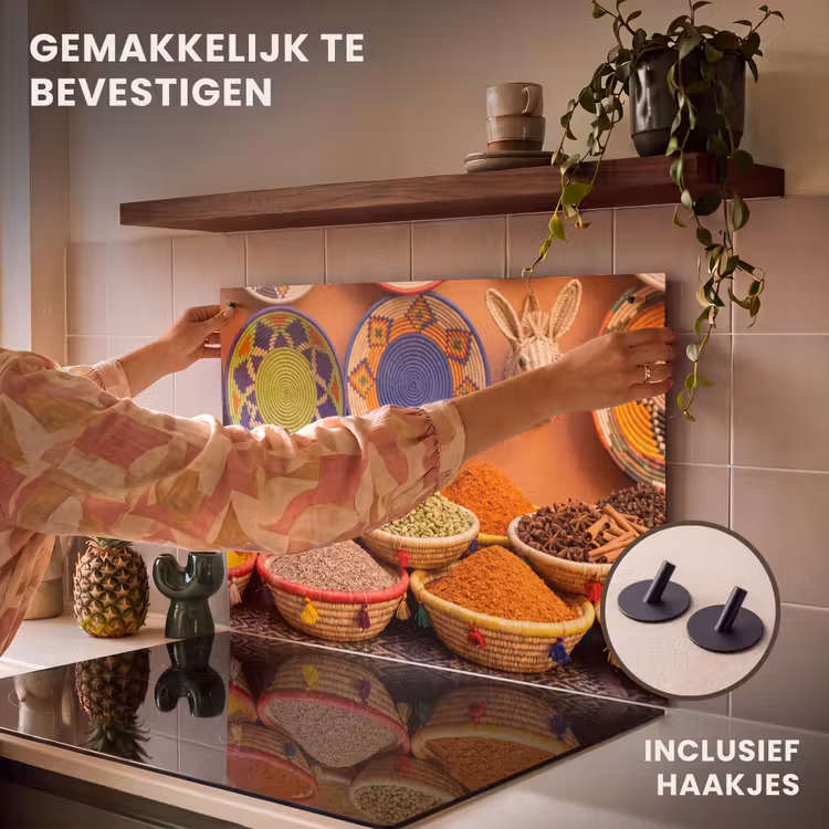 Inductiebeschermer & spatscherm (2in1) - Eten - Kleurrijk - Cultuur - Eten - Kleurrijk - Cultuur Inductie beschemer met haakjes klein