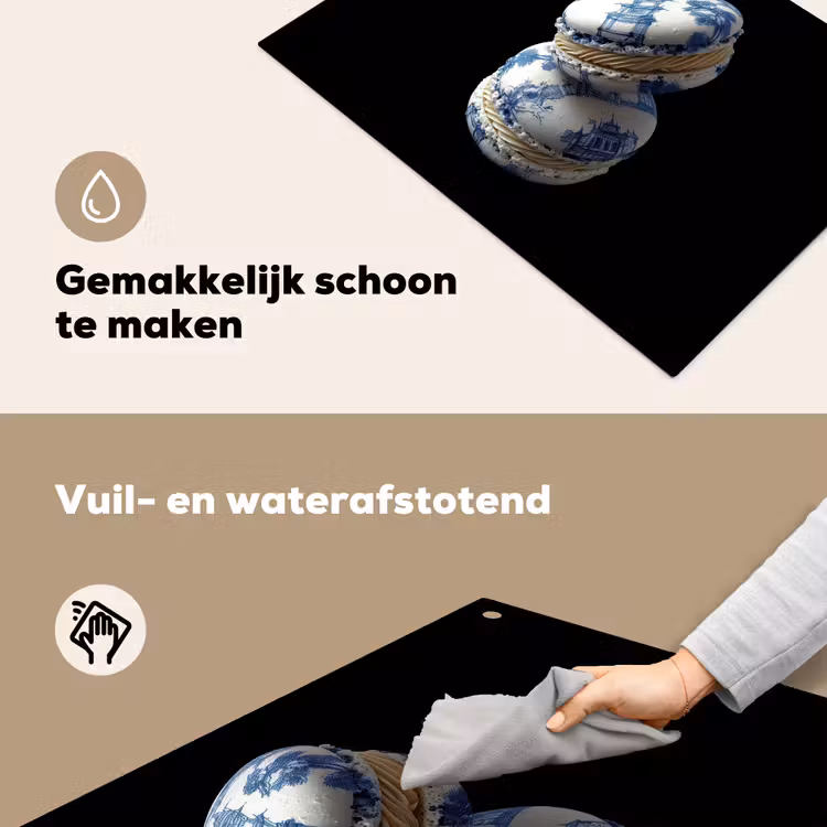 Eten - Macarons - Delfts blauw - Koekjes Inductie beschemer met haakjes klein -ky-schoon-nl