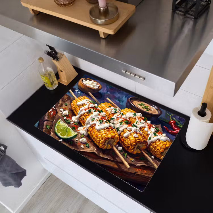 Eten - Maïs - Saus - Geschilderd - Geel Inductie beschemer met haakjes klein -sfeer1