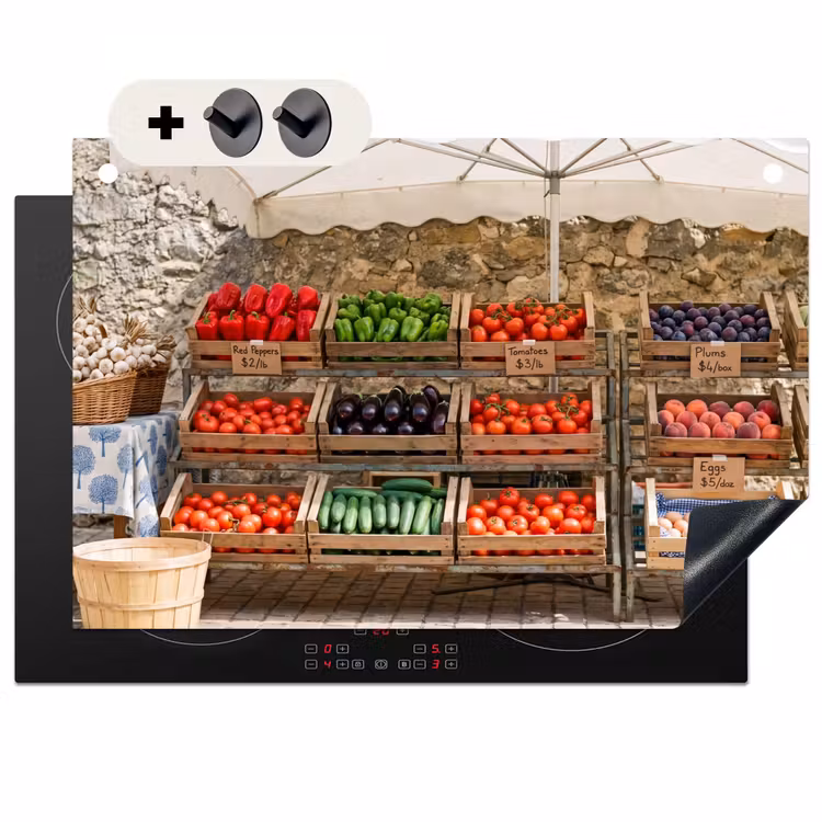 Inductiebeschermer & spatscherm (2in1) - Eten - Markt - Vers - Eten - Markt - Vers Inductie beschemer met haakjes klein