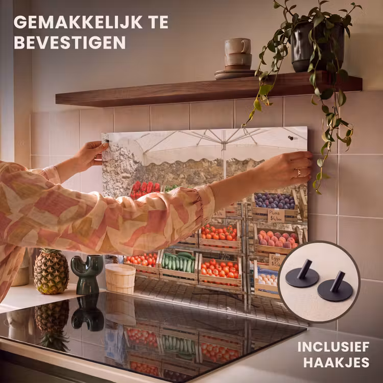 Inductiebeschermer & spatscherm (2in1) - Eten - Markt - Vers - Eten - Markt - Vers Inductie beschemer met haakjes klein