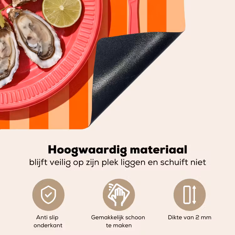 Eten - Oester - Zeevruchten - Oranje - Modern Inductie beschemer met haakjes klein -ky-onderkant-nl