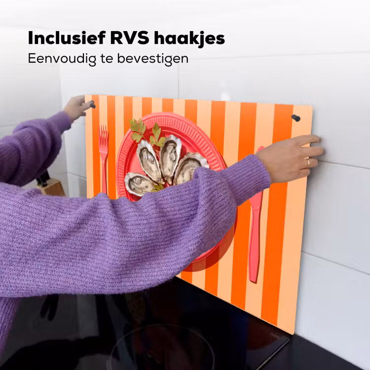 Eten - Oester - Zeevruchten - Oranje - Modern Inductie beschemer met haakjes klein -ky-ophangen-nl