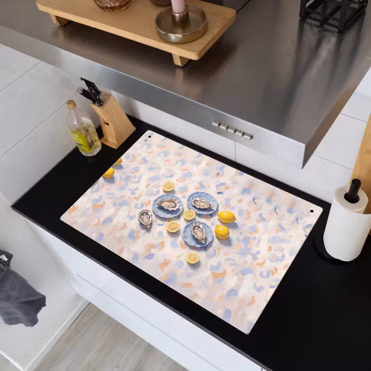 Eten - Oesters - Citroenen - Modern - Geel Inductie beschemer met haakjes klein -sfeer1