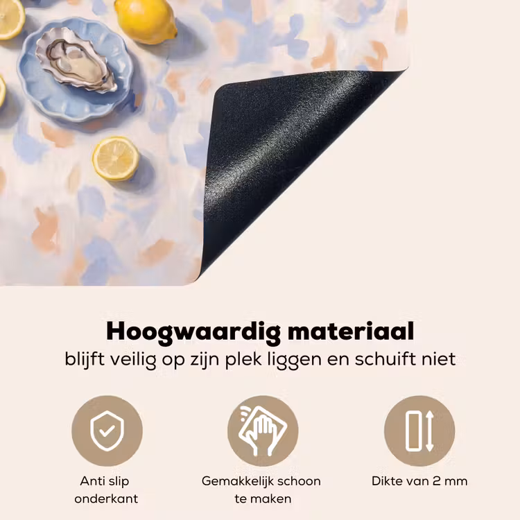 Eten - Oesters - Citroenen - Modern - Geel Inductie beschemer met haakjes klein -ky-onderkant-nl