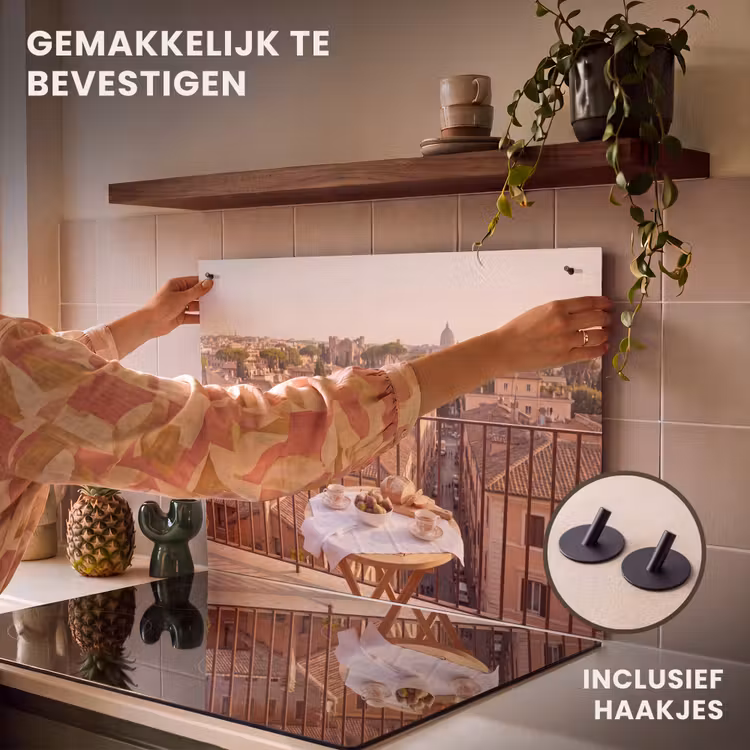 Eten - Ontbijt - Balkon - Stad - Zonsopgang Inductie beschemer met haakjes klein -ky-ophangen-nl