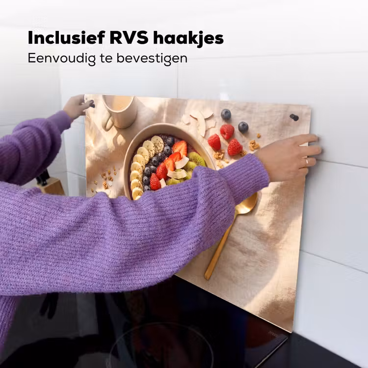 Eten - Ontbijtkom - Fruit - Gezond - Kleurrijk Inductie beschemer met haakjes klein -ky-ophangen-nl