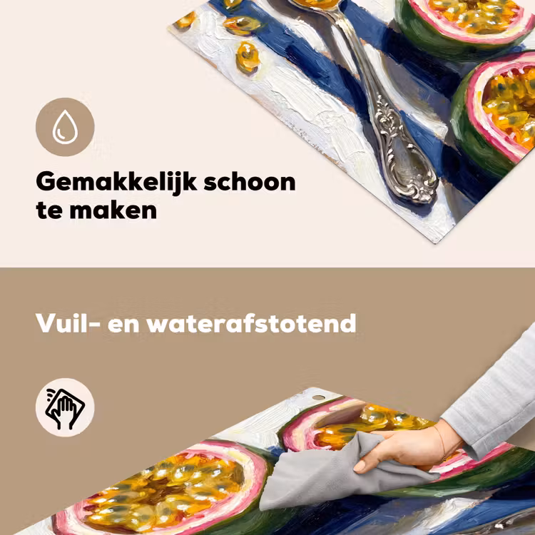 Eten - Passievrucht - Tropisch - Modern - Kleurrijk Inductie beschemer met haakjes klein -ky-schoon-nl