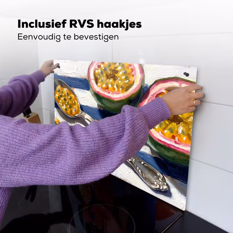 Eten - Passievrucht - Tropisch - Modern - Kleurrijk Inductie beschemer met haakjes klein -ky-ophangen-nl